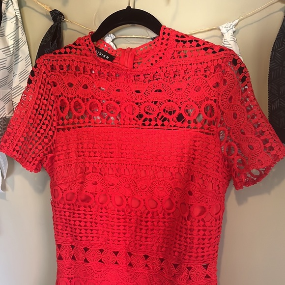 Parisian Tall High Neck Short Sleeve Lace Shift Dress - Picture 3 of 5